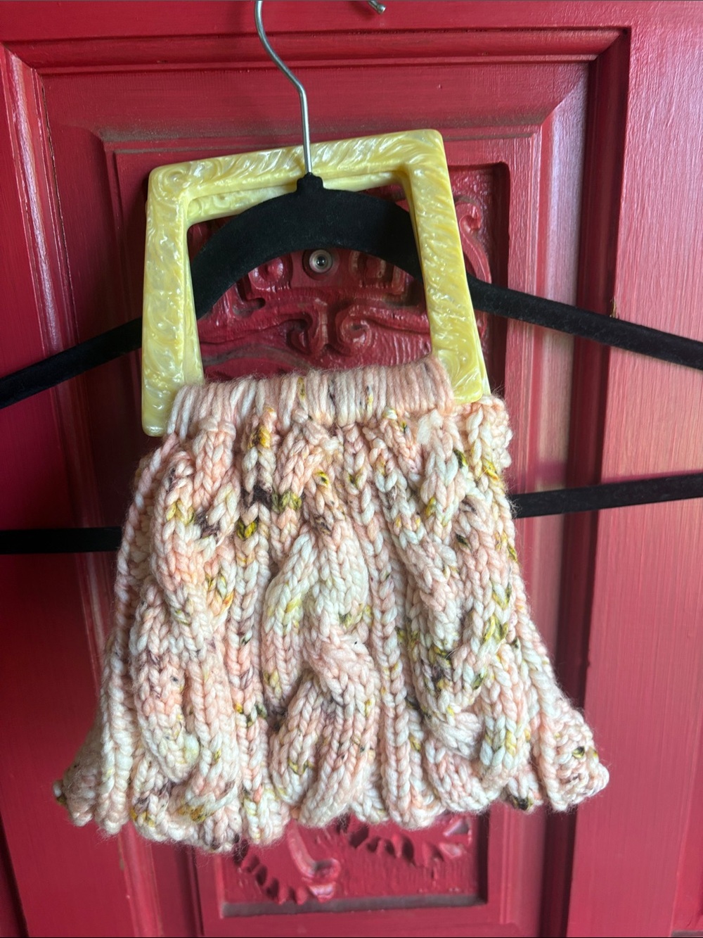 Handknit Cable Mini Bag with Yellow Resin Handles